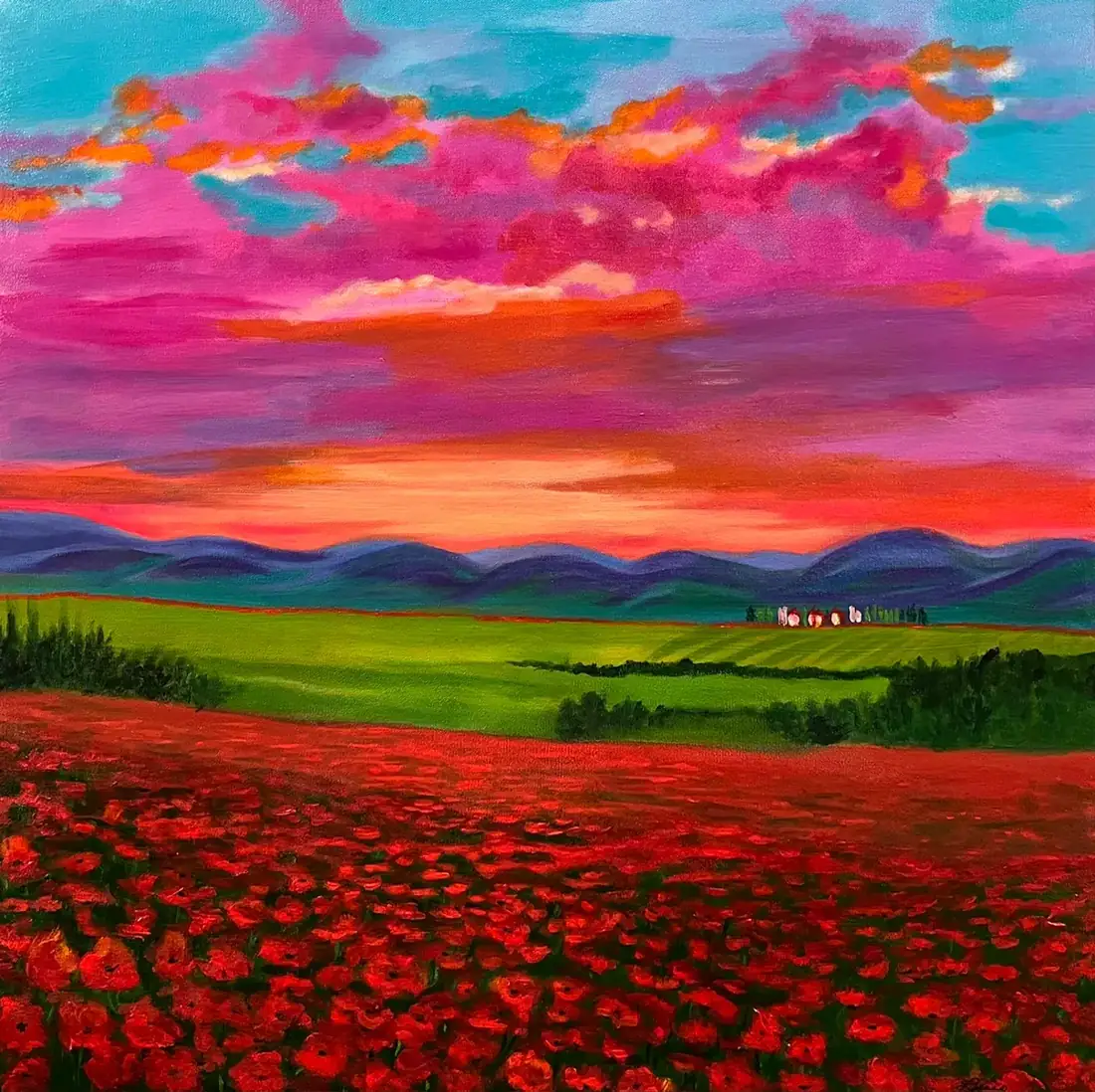 Coquelicot symbole de paix, Acrylique sur toile de Lucie Rochon (Lucro)