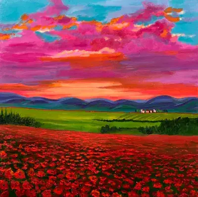 Coquelicot symbole de paix, Acrylique sur toile de Lucie Rochon (Lucro)