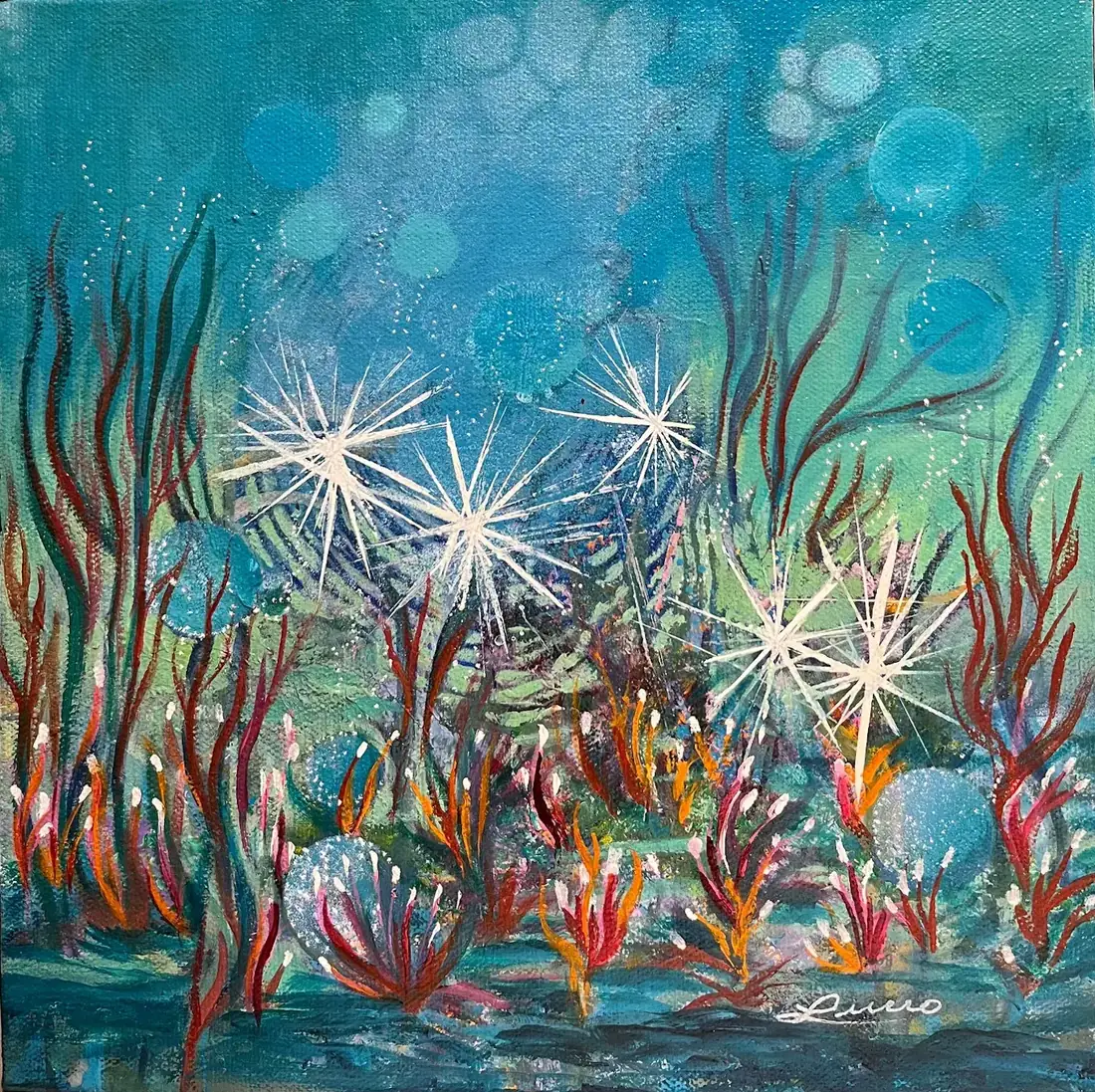 Étincelles abyssales, Acrylique sur toile de Lucie Rochon (Lucro)
