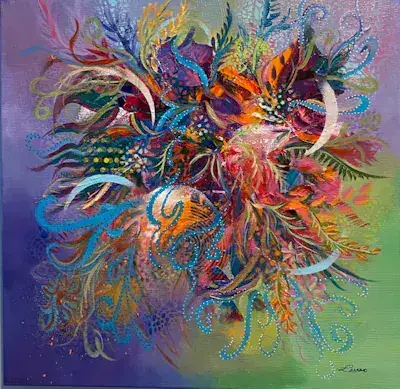 Fantaisie Florale, Acrylique sur toile de Lucie Rochon (Lucro)