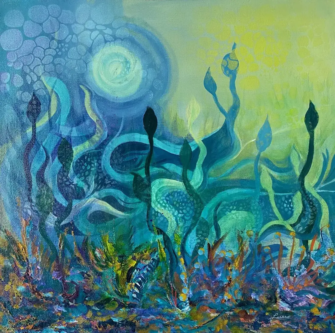 Fécondité marine, Acrylique sur toile de Lucie Rochon (Lucro)