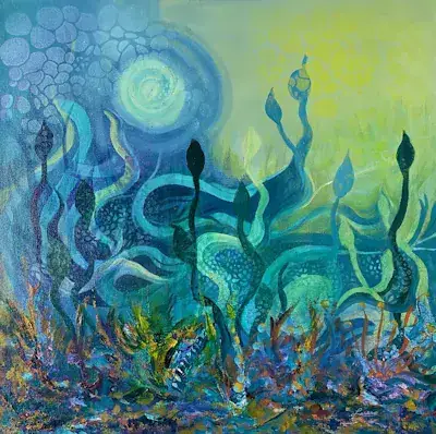 Fécondité marine, Acrylique sur toile de Lucie Rochon (Lucro)
