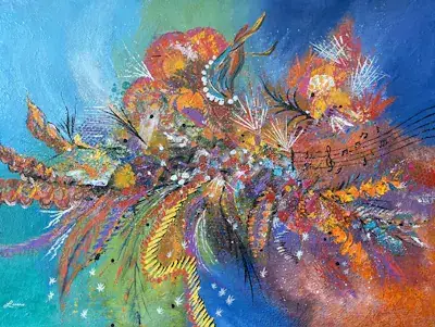 Festivités musicales, Acrylique sur toile de Lucie Rochon (Lucro)