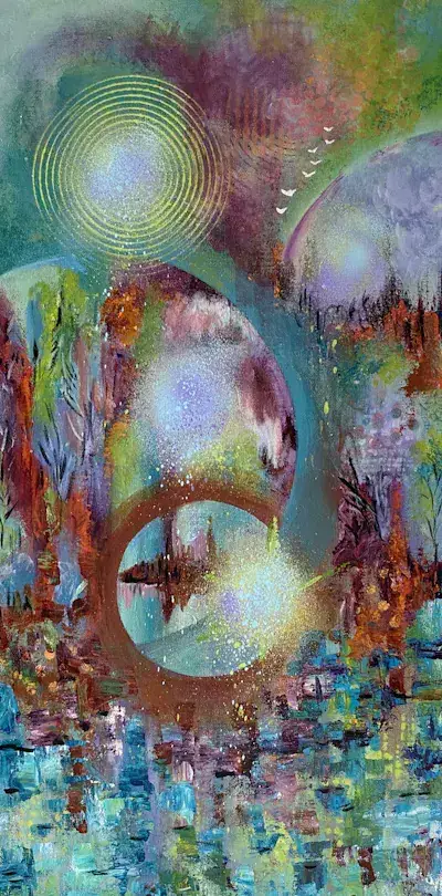 Fusion Cosmique, Acrylique sur toile de Lucie Rochon (Lucro)