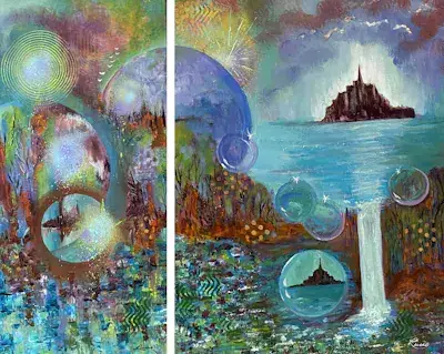 Fusion planétaire I & II, Acrylique sur toile de Lucie Rochon (Lucro)