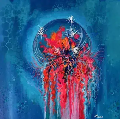 La méduse romantique, Acrylique sur toile de Lucie Rochon (Lucro)