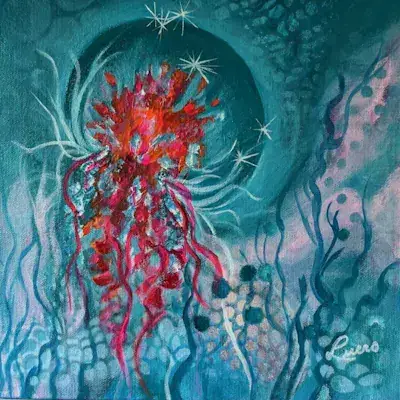 Mystérieuse méduse, Acrylique sur toile de Lucie Rochon (Lucro)