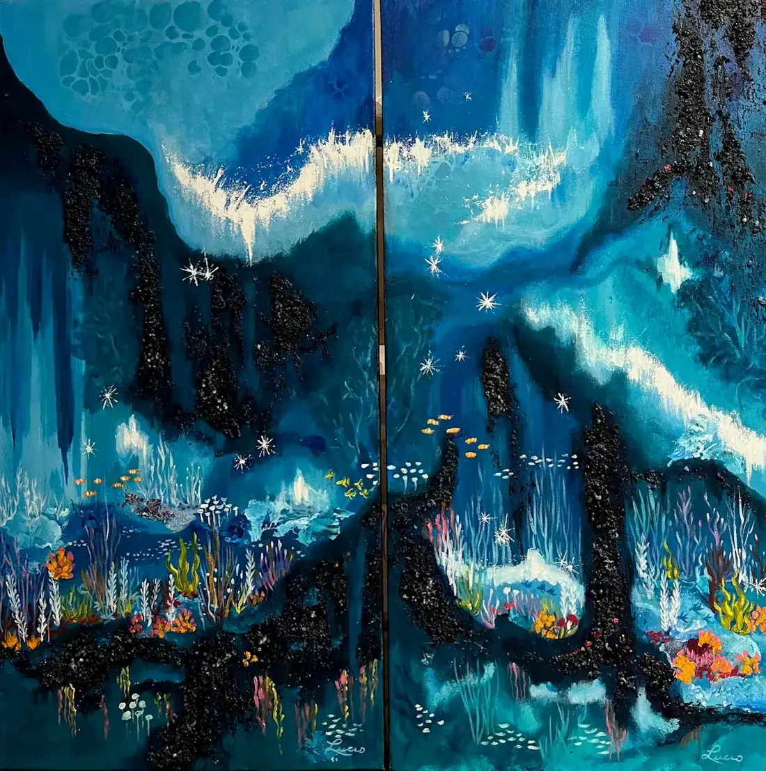 Terre glacée I et II, Mixte sur toile de Lucie Rochon (Lucro)